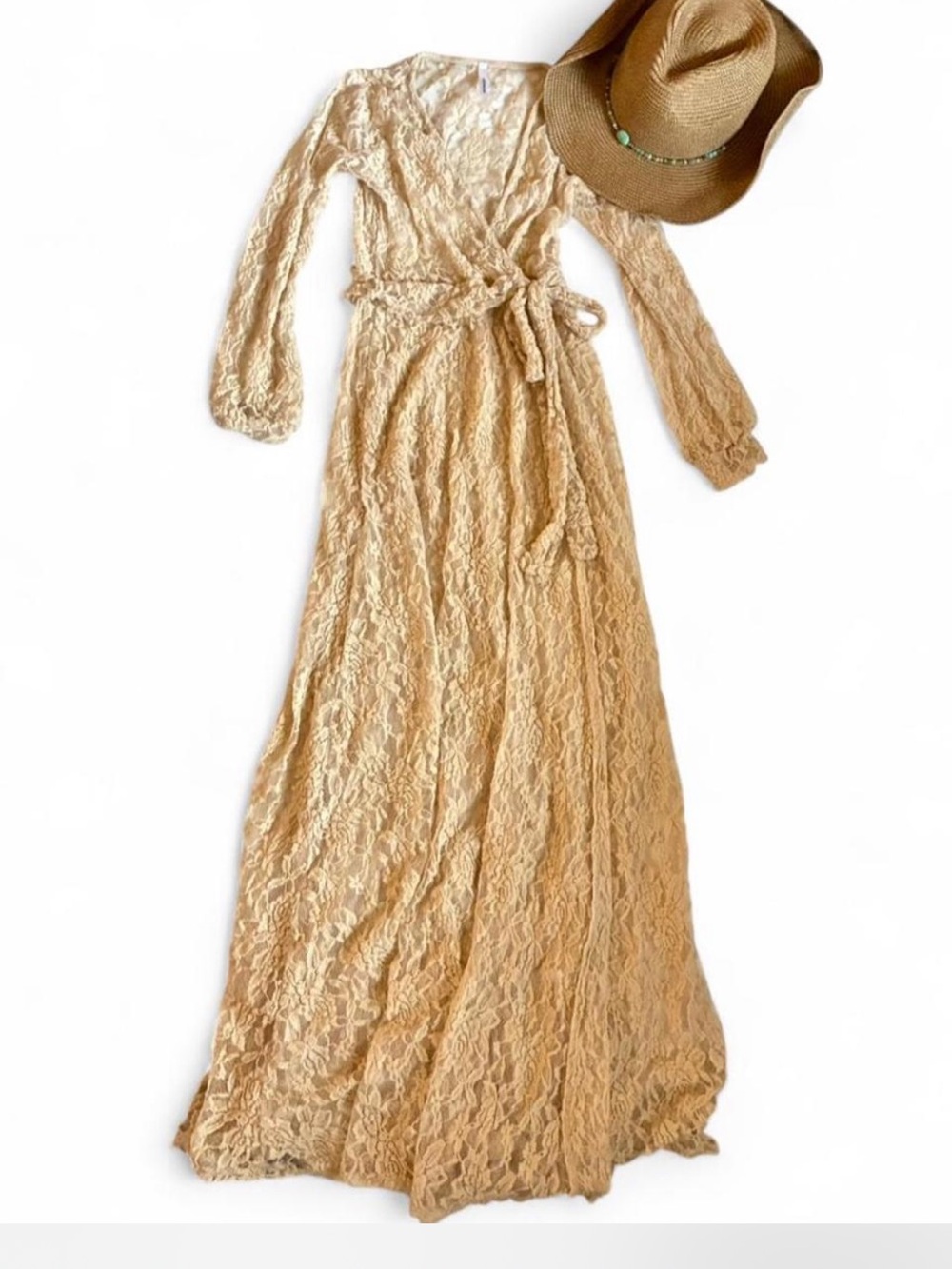 Boho fairycore cream lace long sleeved maxi dress